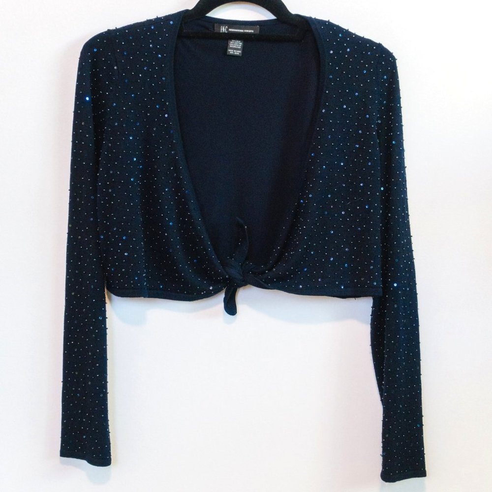 Sparkly Cropped Navy Ballerina Tie Cardigan
